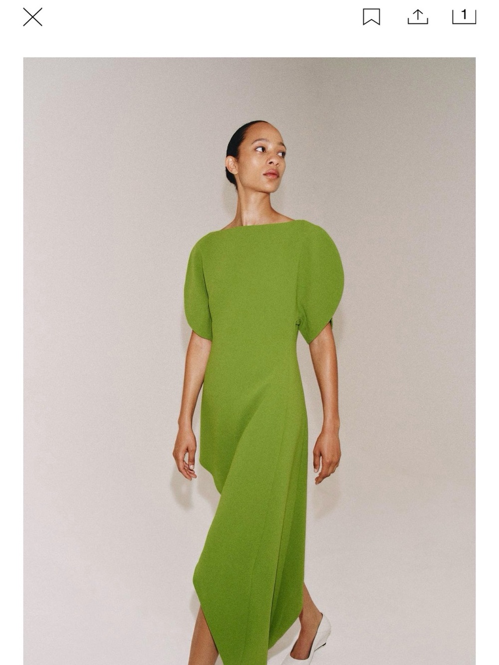 Zara Lime Green Midi Dress with Sculpted Sleeves